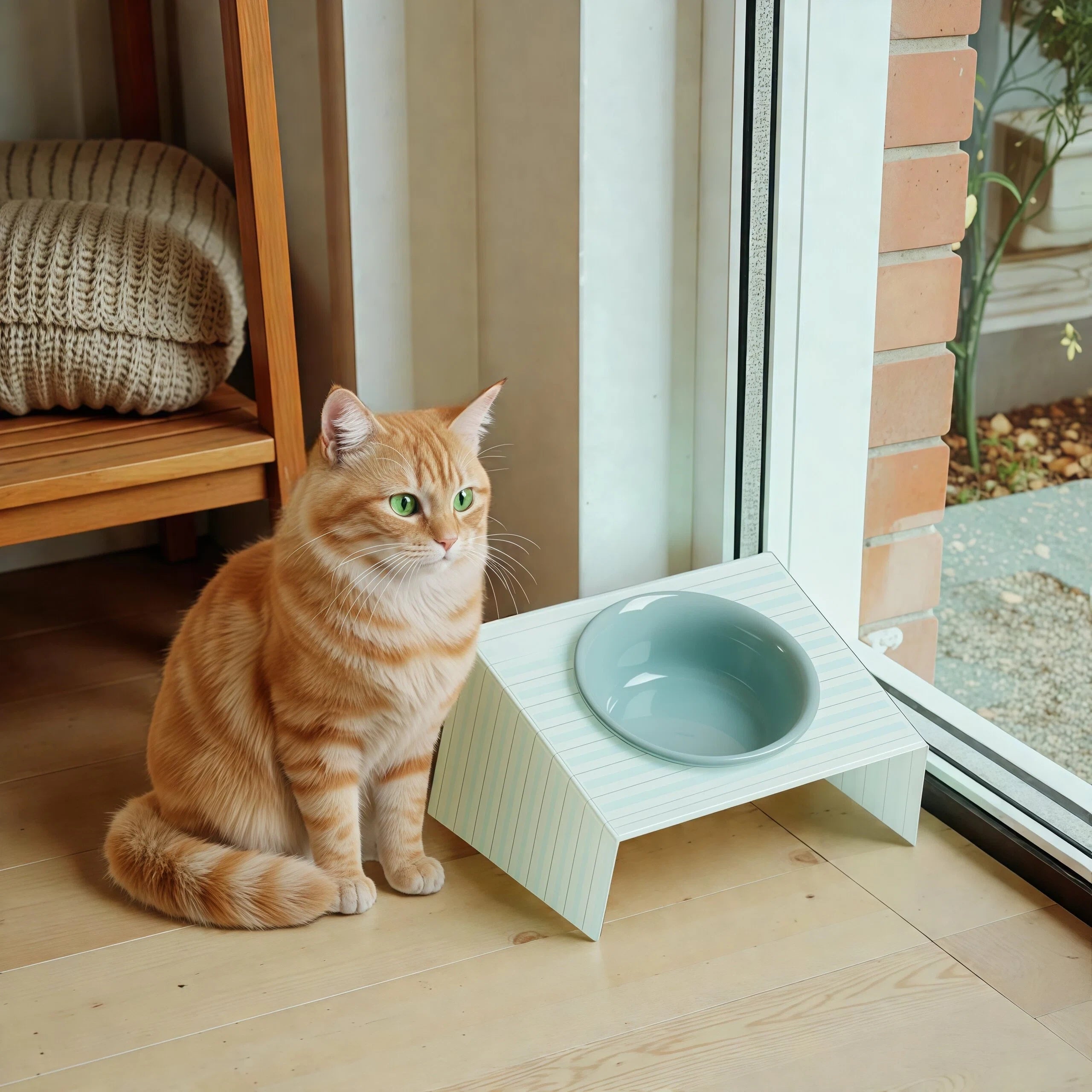 Barkmow Ciotola in Ceramica per Cani e Gatti con Supporto in Acrilico – Design a Disco Rialzato Antiribaltamento, Ideale per Cuccioli e Gatti