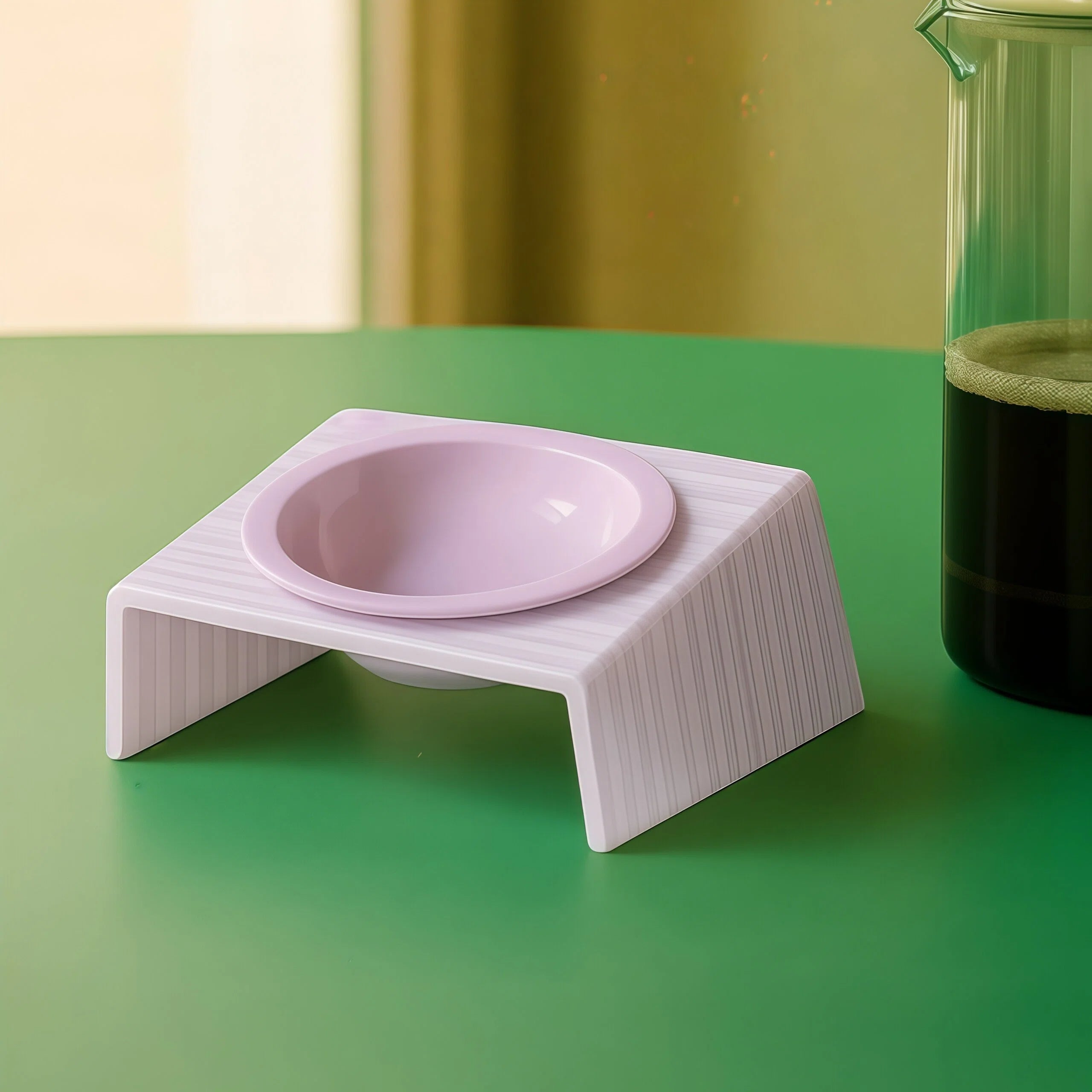 Barkmow Ciotola in Ceramica per Cani e Gatti con Supporto in Acrilico – Design a Disco Rialzato Antiribaltamento, Ideale per Cuccioli e Gatti