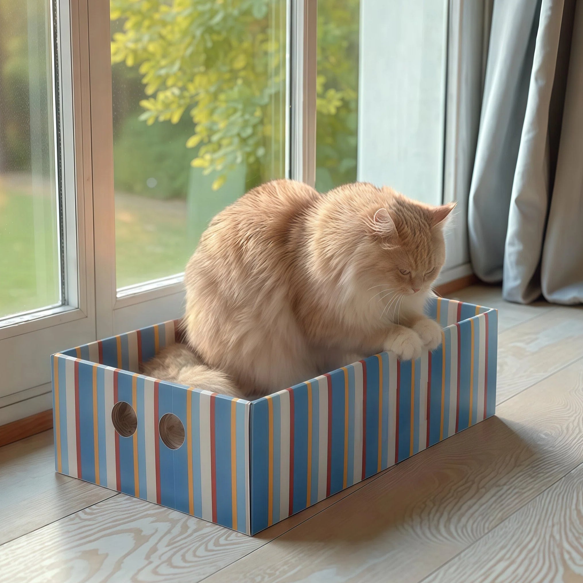 Barkmow Tiragraffi per Gatti in Cartone Ondulato con Cuccia Integrata – Tavola Resistente Antisfilacciamento, Gioco e Riposo in Formato Grande