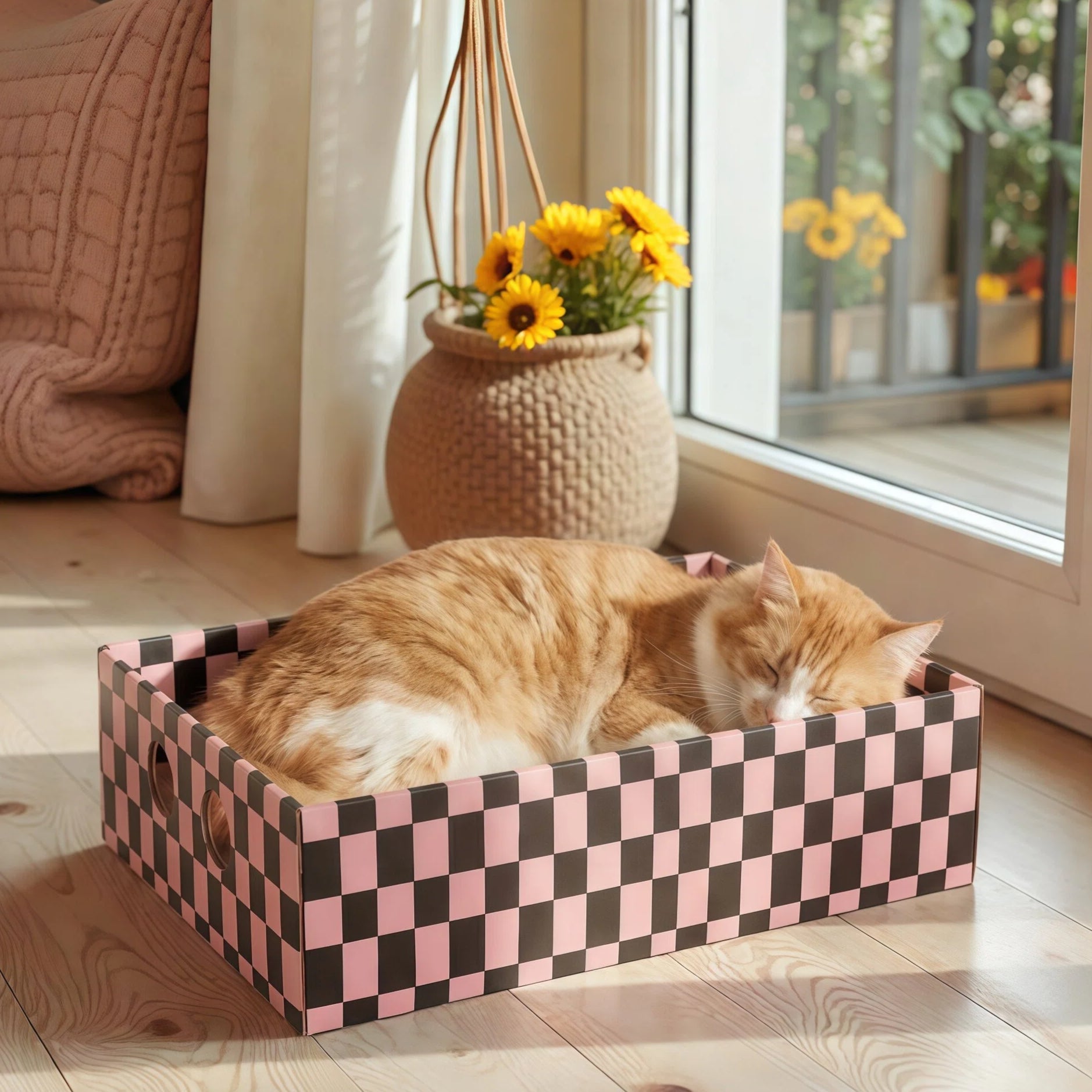 Barkmow Tiragraffi per Gatti in Cartone Ondulato con Cuccia Integrata – Tavola Resistente Antisfilacciamento, Gioco e Riposo in Formato Grande